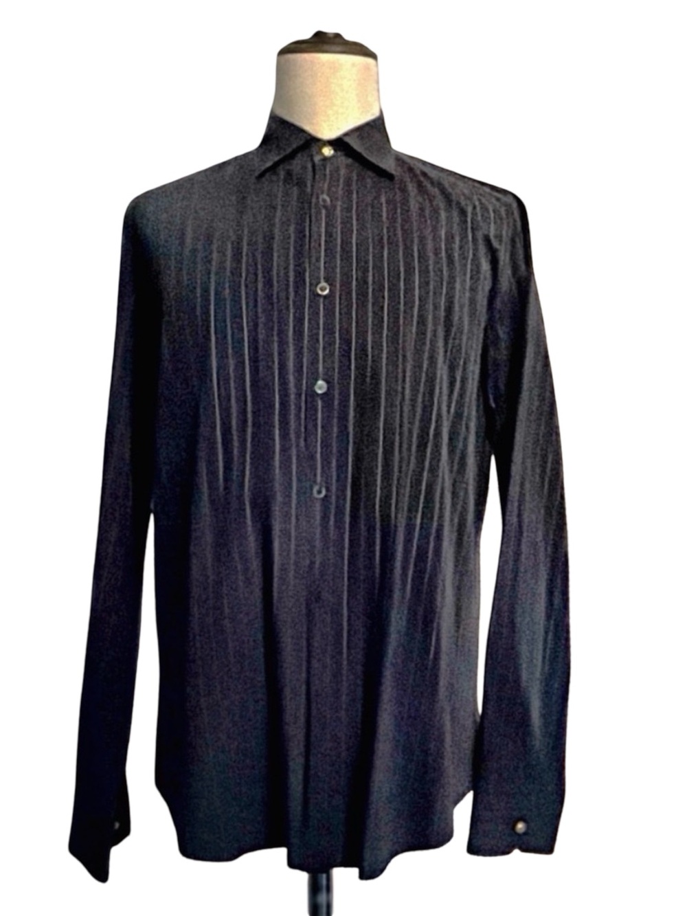 Versace Men’s Black Gold Pinstripe Dress Shirt | Medusa Buttons | Luxury | XL